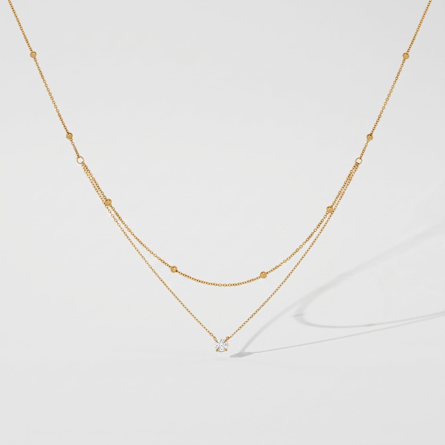 Amélie Double Layer Solitaire Gold Necklace - Joie d’Or