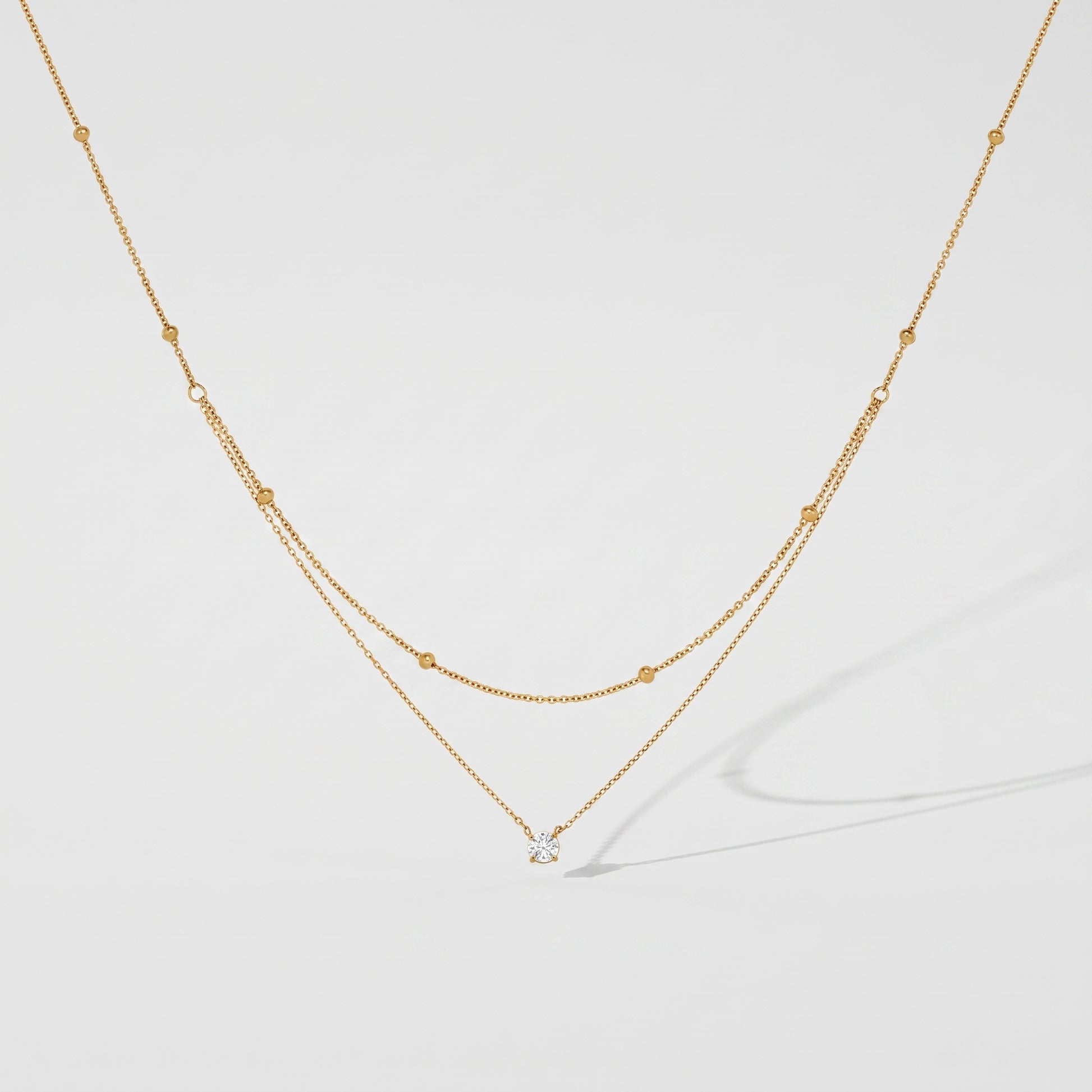 Amélie Double Layer Solitaire Gold Necklace - Joie d’Or