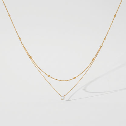 Amélie Double Layer Solitaire Gold Necklace - Joie d’Or