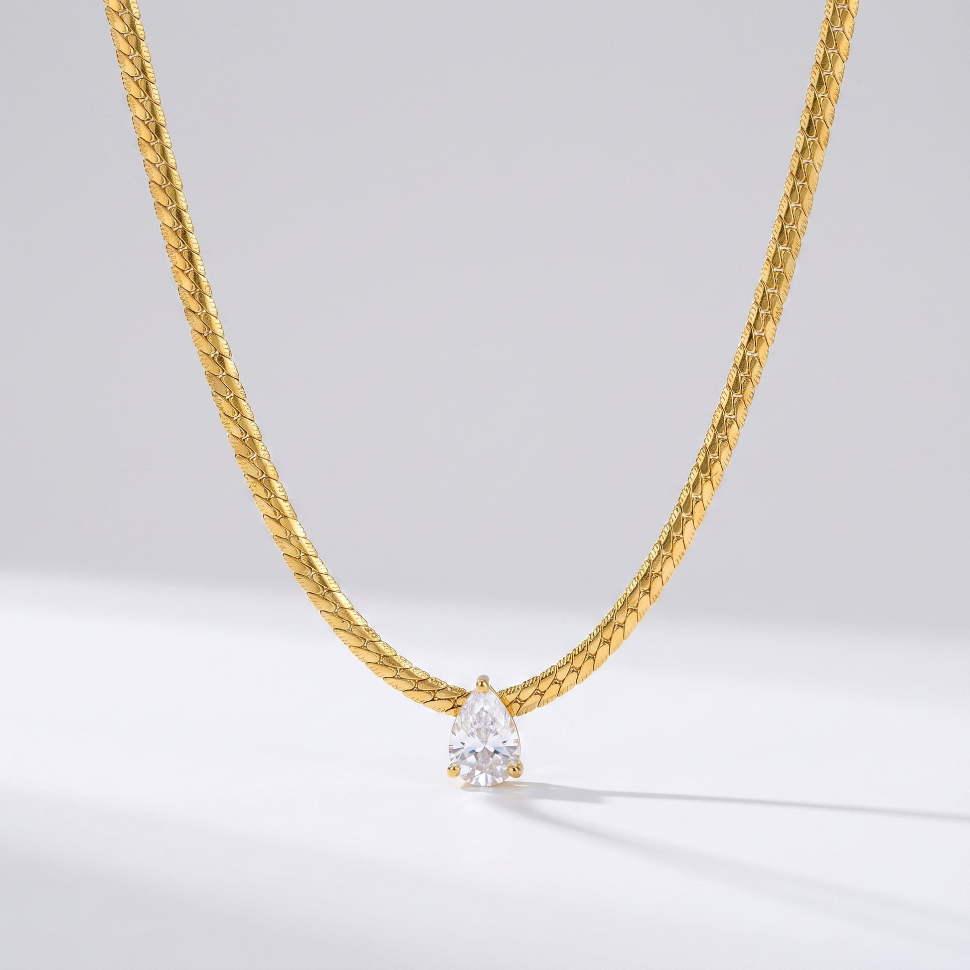 Aurelia Pear Cut Zircon Chain Gold Necklace - Joie d’Or
