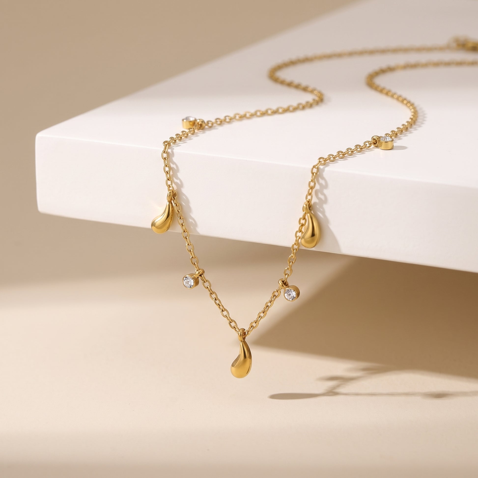 Aveline Teardrop Crystal Charm Gold Necklace - Joie d’Or
