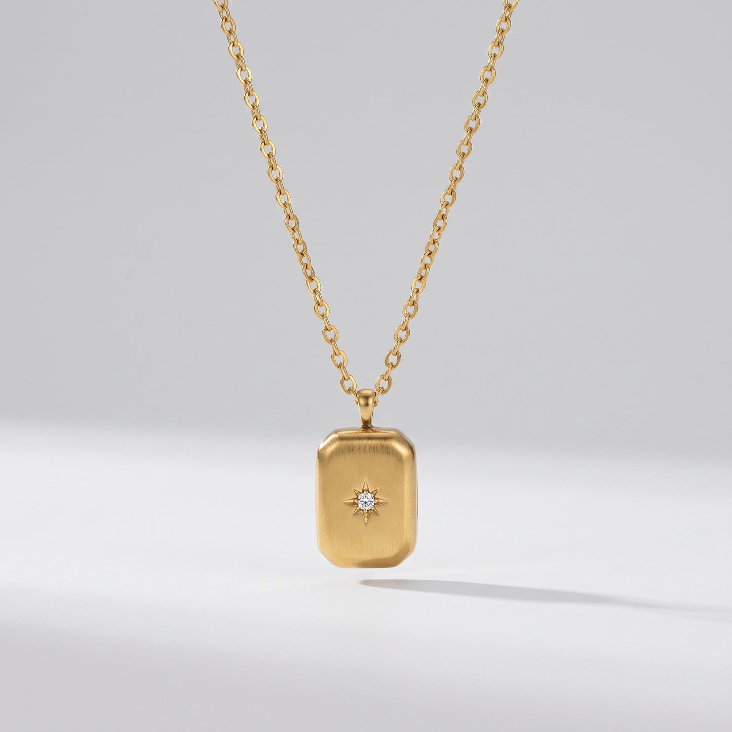Celeste Vintage Geometric Tag Crystal Gold Necklace - Joie d’Or