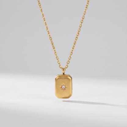 Celeste Vintage Geometric Tag Crystal Gold Necklace - Joie d’Or