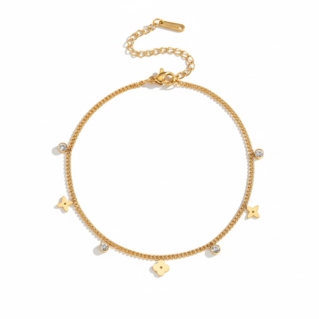 Camille Gold Clover Charm Anklet - Joie d’Or