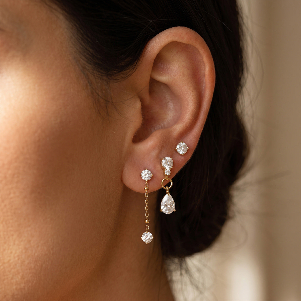 Delfina Drop Trio Gold Earrings