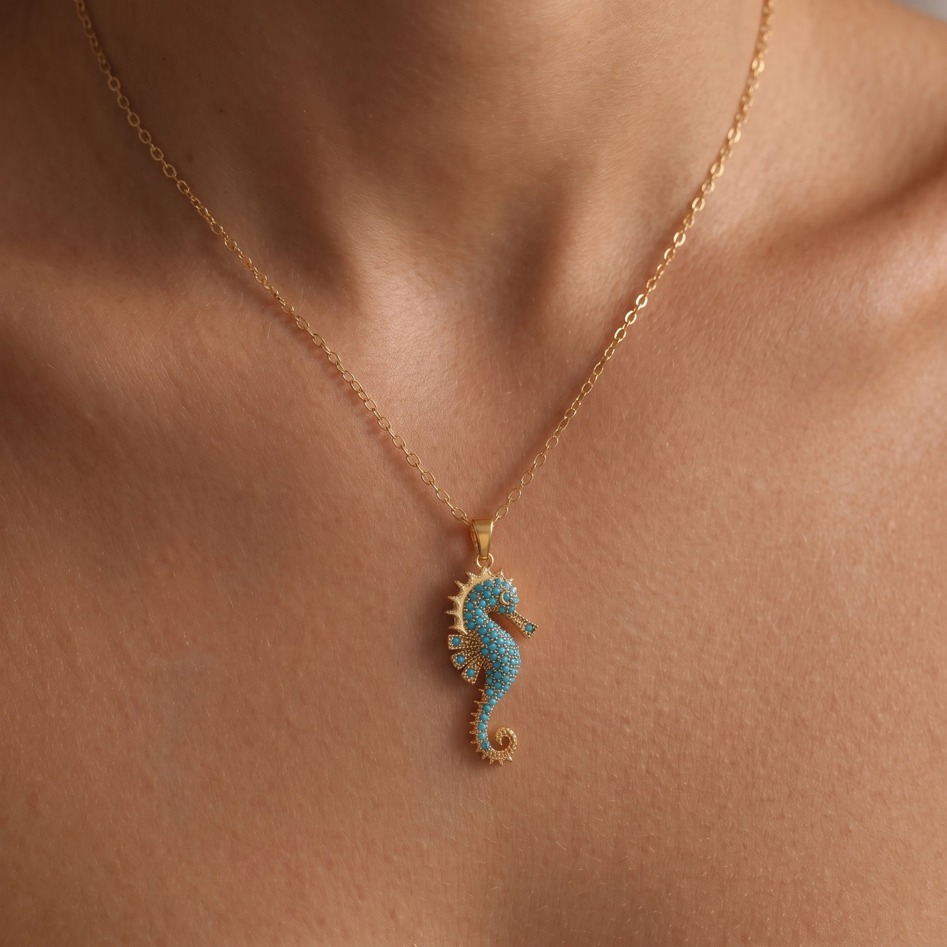 Viola Turquoise Seahorse Gold Necklace - Joie d’Or