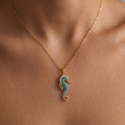 Viola Turquoise Seahorse Gold Necklace - Joie d’Or