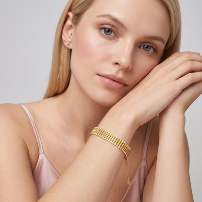 Clarisse Wide Sparkling Zircon Gold Bracelet - Joie d’Or