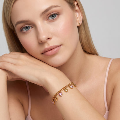 Amélie Pink & Gold Heart Charm Bracelet - Joie d’Or
