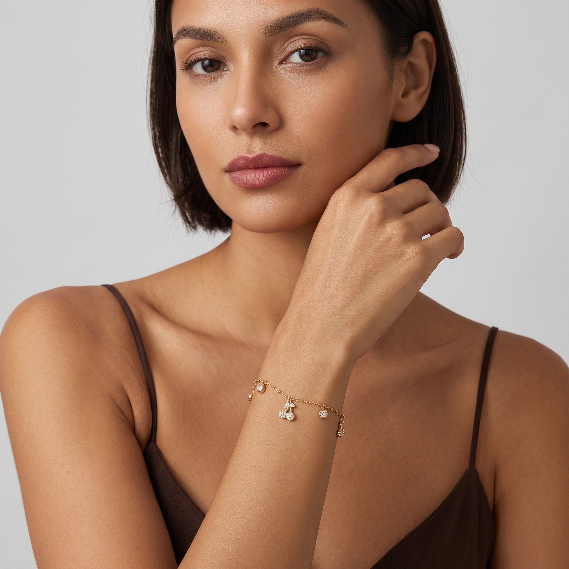 Mélisande Sparkling Crystal Cherry Gold Bracelet - Joie d’Or