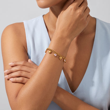 Amélie Pink & Gold Heart Charm Bracelet - Joie d’Or