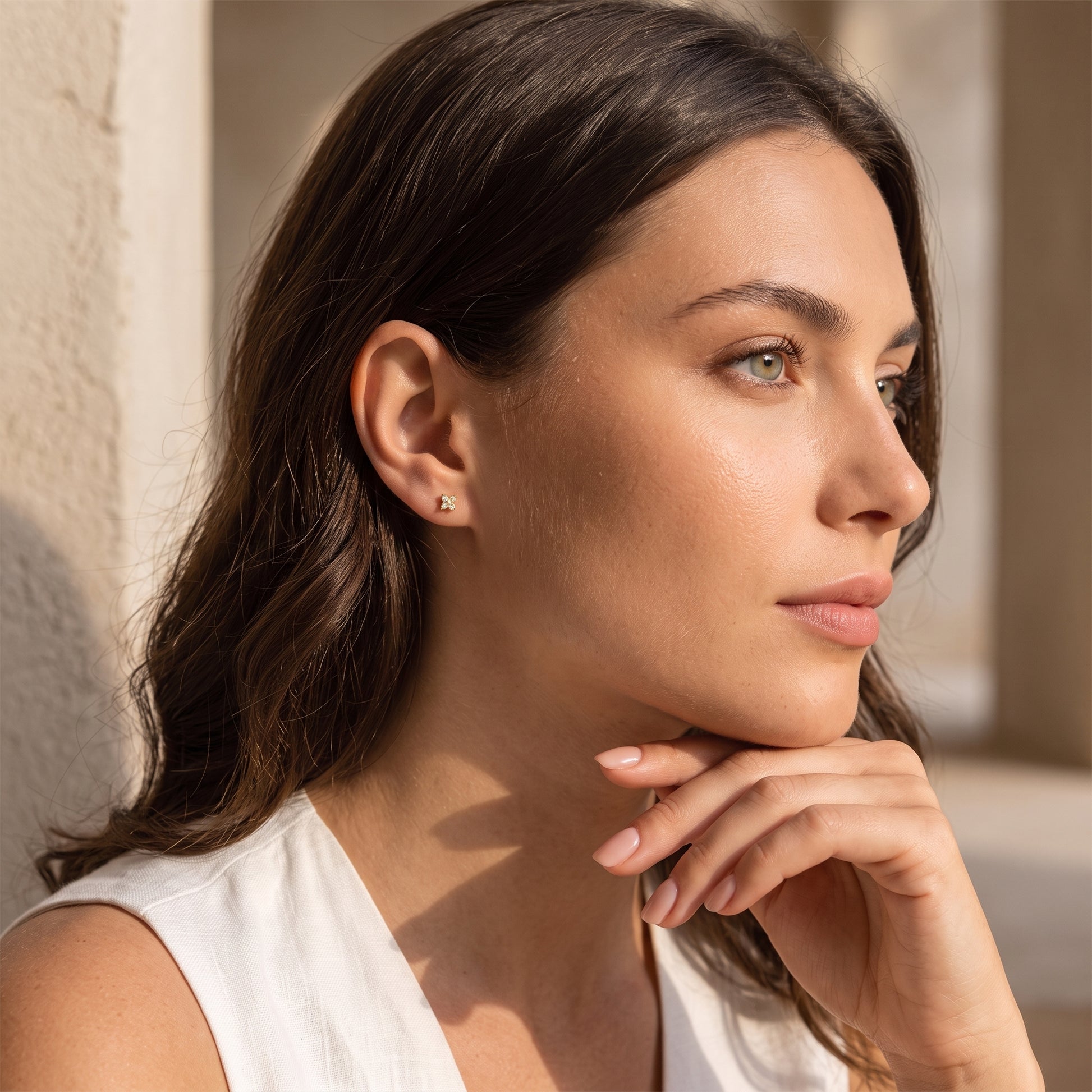 Agathe Four-Petal Crystal Flower Gold Earrings - Joie d’Or