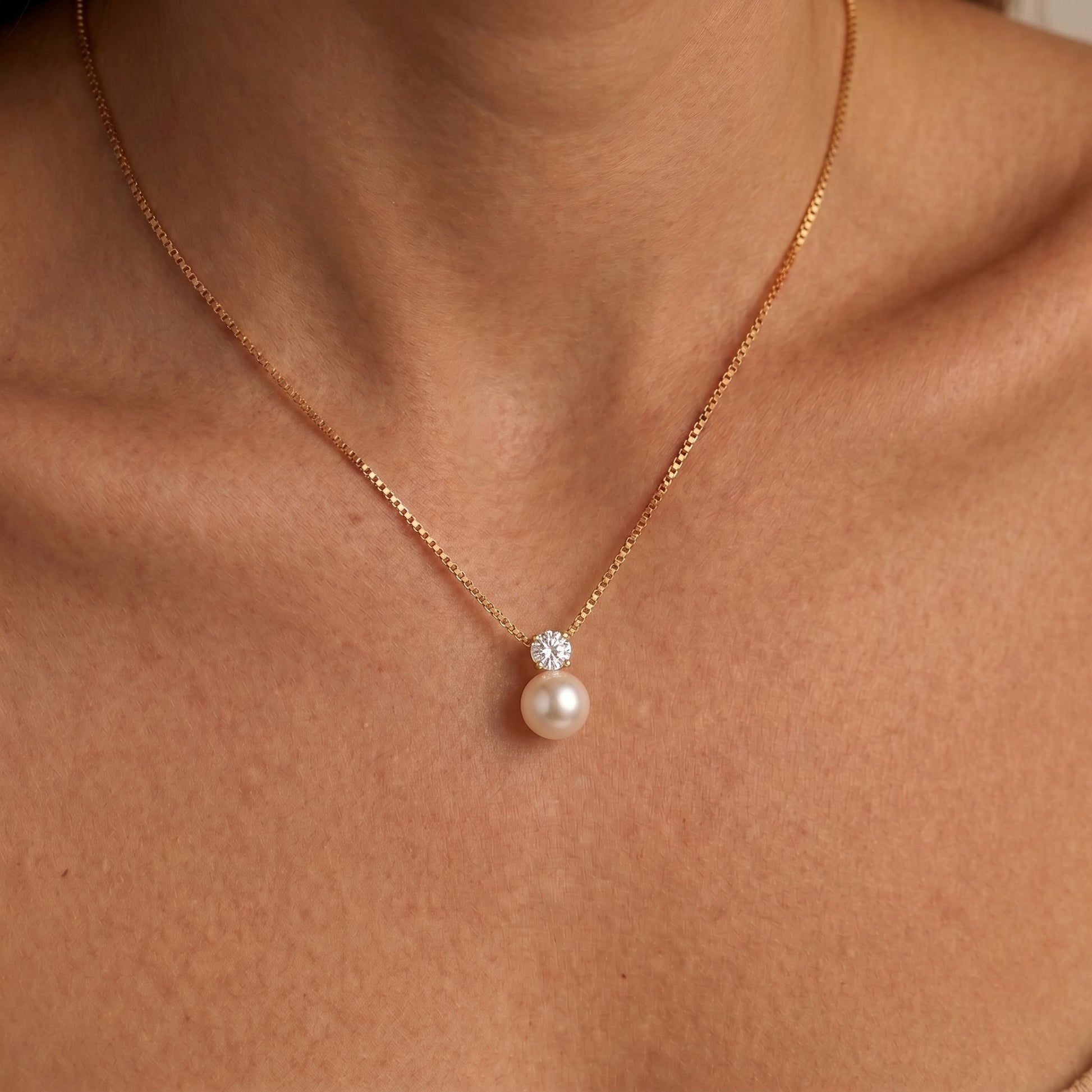 Arianne Pearl Crystal Solitaire Gold Necklace (Copy) - Joie d’Or