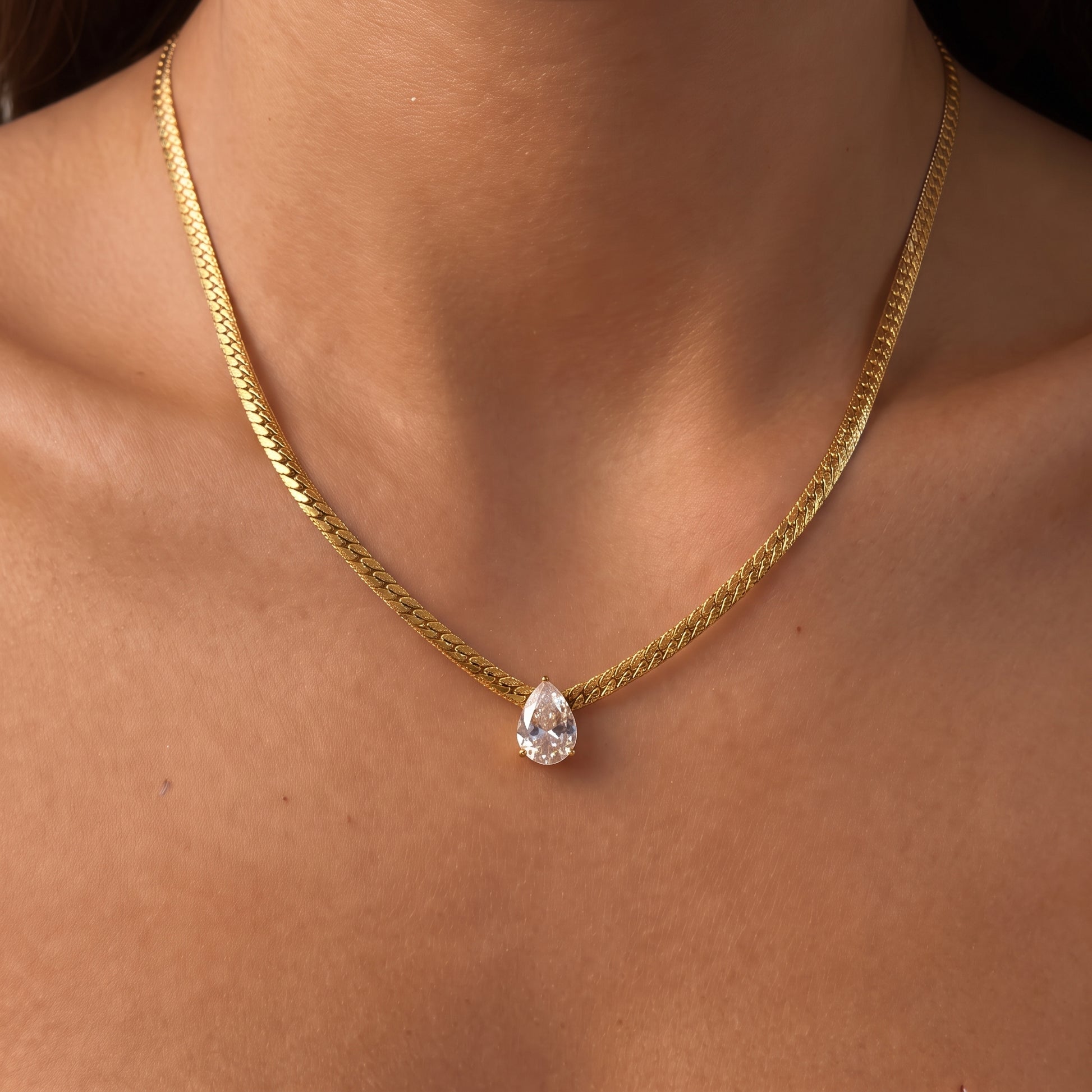 Aurelia Pear Cut Zircon Chain Gold Necklace - Joie d’Or