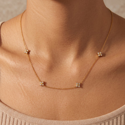Agathe Four-Petal Floral Gold Necklace - Joie d’Or