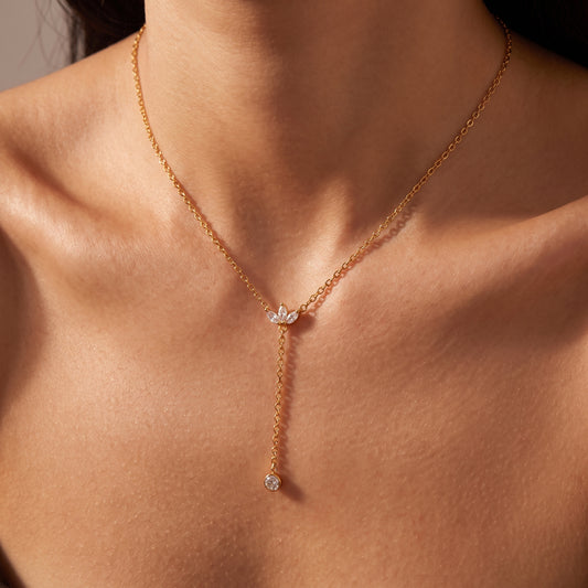 Elise Crystal Lotus Drop Gold Necklace