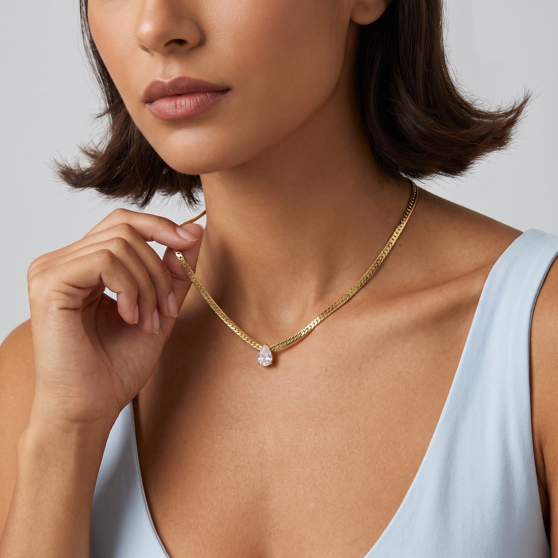 Aurelia Pear Cut Zircon Chain Gold Necklace - Joie d’Or