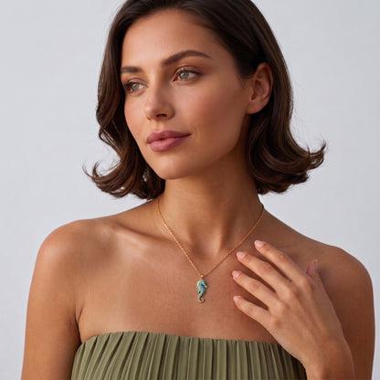 Viola Turquoise Seahorse Gold Necklace - Joie d’Or