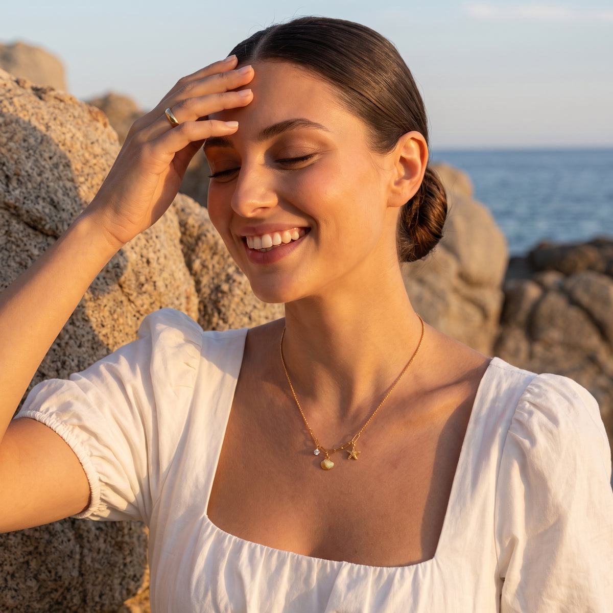 Beatrix Ocean Charm & Crystal Gold Chain - Joie d’Or