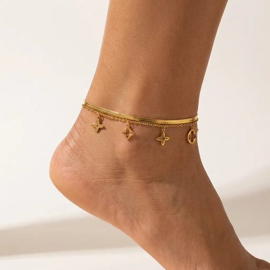 Aurélie Clover Charm Anklet - Joie d’Or