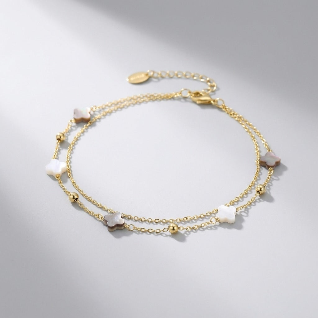 Elodie Shell Clover Anklet - Joie d’Or