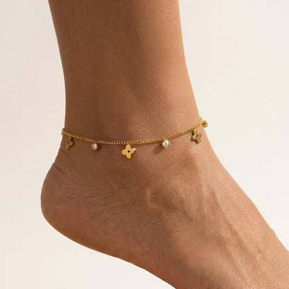 Camille Gold Clover Charm Anklet
