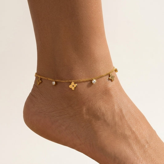 Camille Gold Clover Charm Anklet
