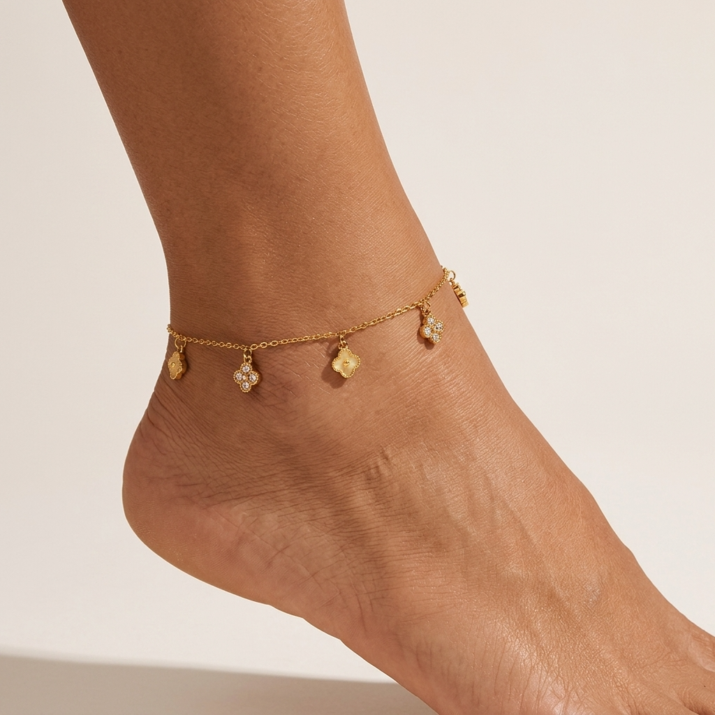 Mia Crystal Clover Charm Anklet - Joie d’Or