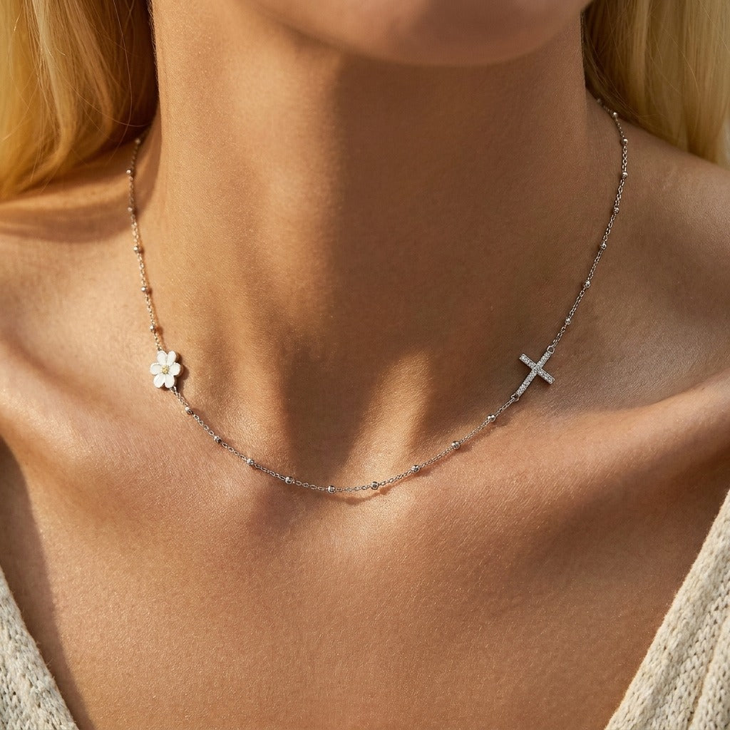 Elise Marguerite Croix Necklace - Joie d’Or