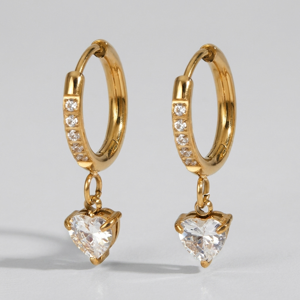 Aurélie Crystal Heart Gold Earrings - Joie d’Or