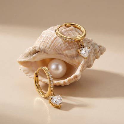 Aurélie Crystal Heart Gold Earrings - Joie d’Or