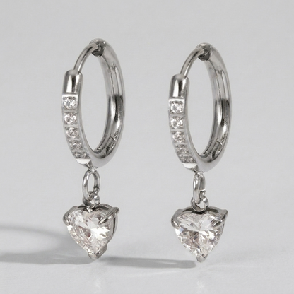 Aurélie Crystal Heart Silver Earrings