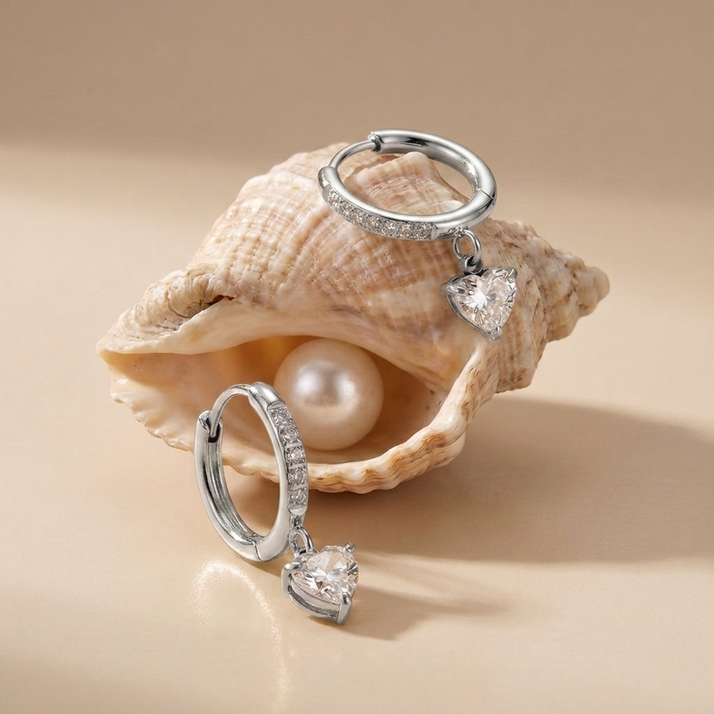 Aurélie Crystal Heart Silver Earrings - Joie d’Or