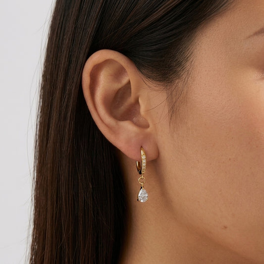 Aurélie Crystal Water Drop Gold Earrings - Joie d’Or