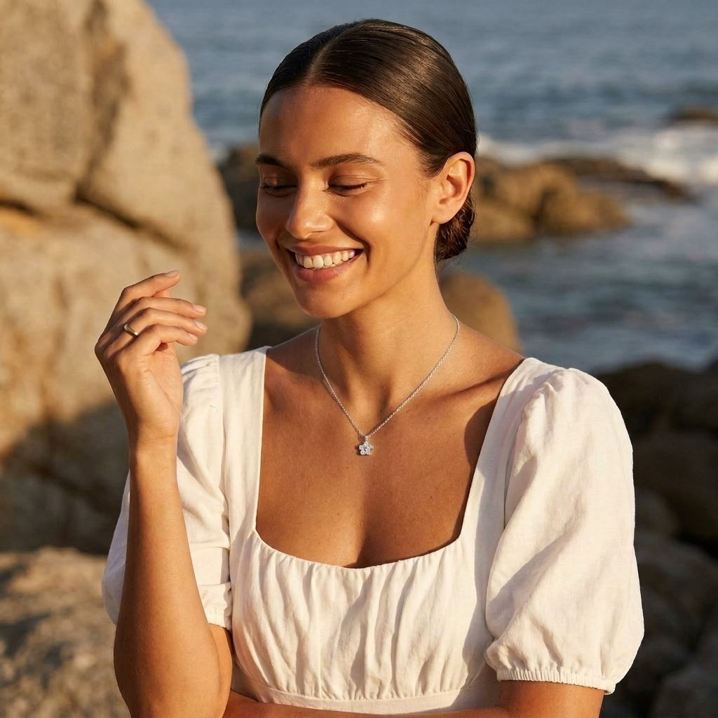 Céleste Crystal Flower Silver Necklace