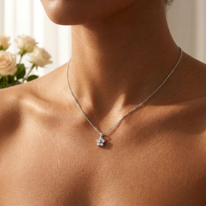 Céleste Crystal Flower Silver Necklace