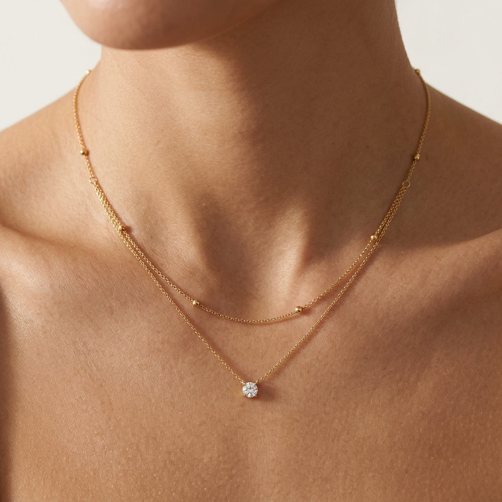 Amélie Layer Solitaire Gold Necklace