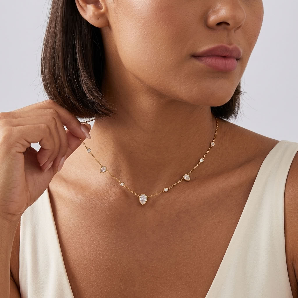 Lucie Pear Station Gold Necklace - Joie d’Or