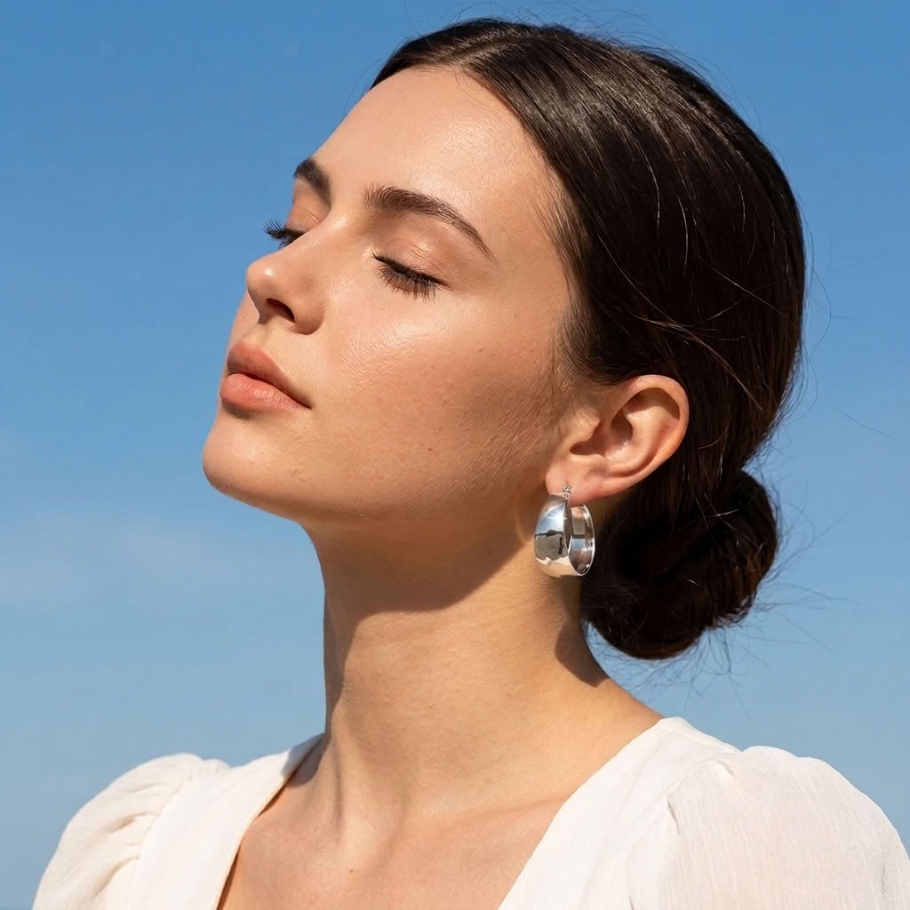 Vivienne Wide Arc Silver Earrings