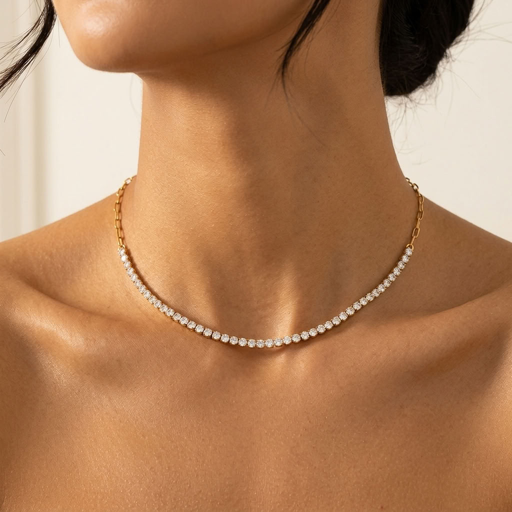 Chiara Tennis Paperclip Gold Necklace - Joie d’Or