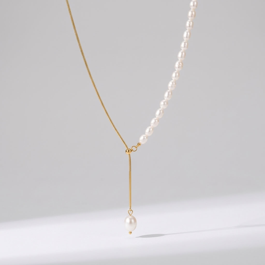 Élise Pearl Lariat Gold Necklace - Joie d’Or