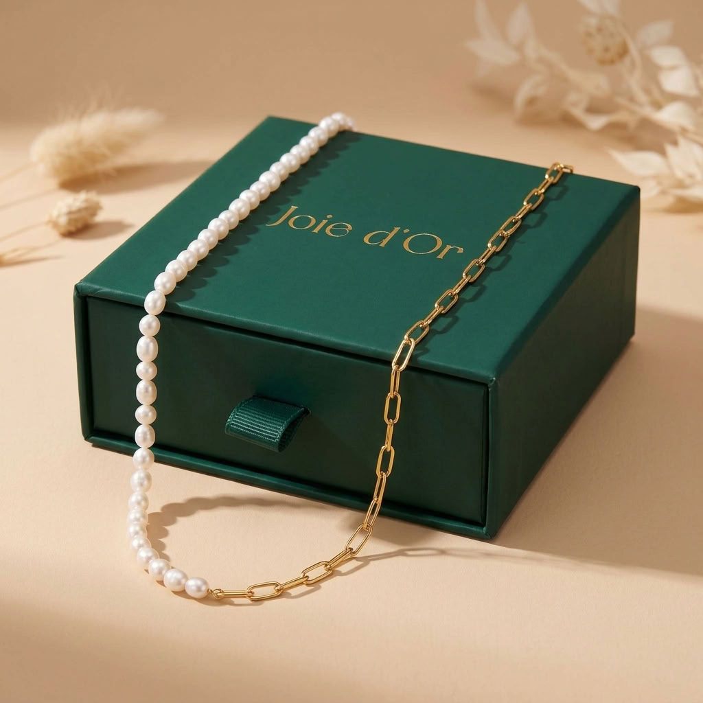 Amélie Pearl Paperclip Gold Necklace - Joie d’Or