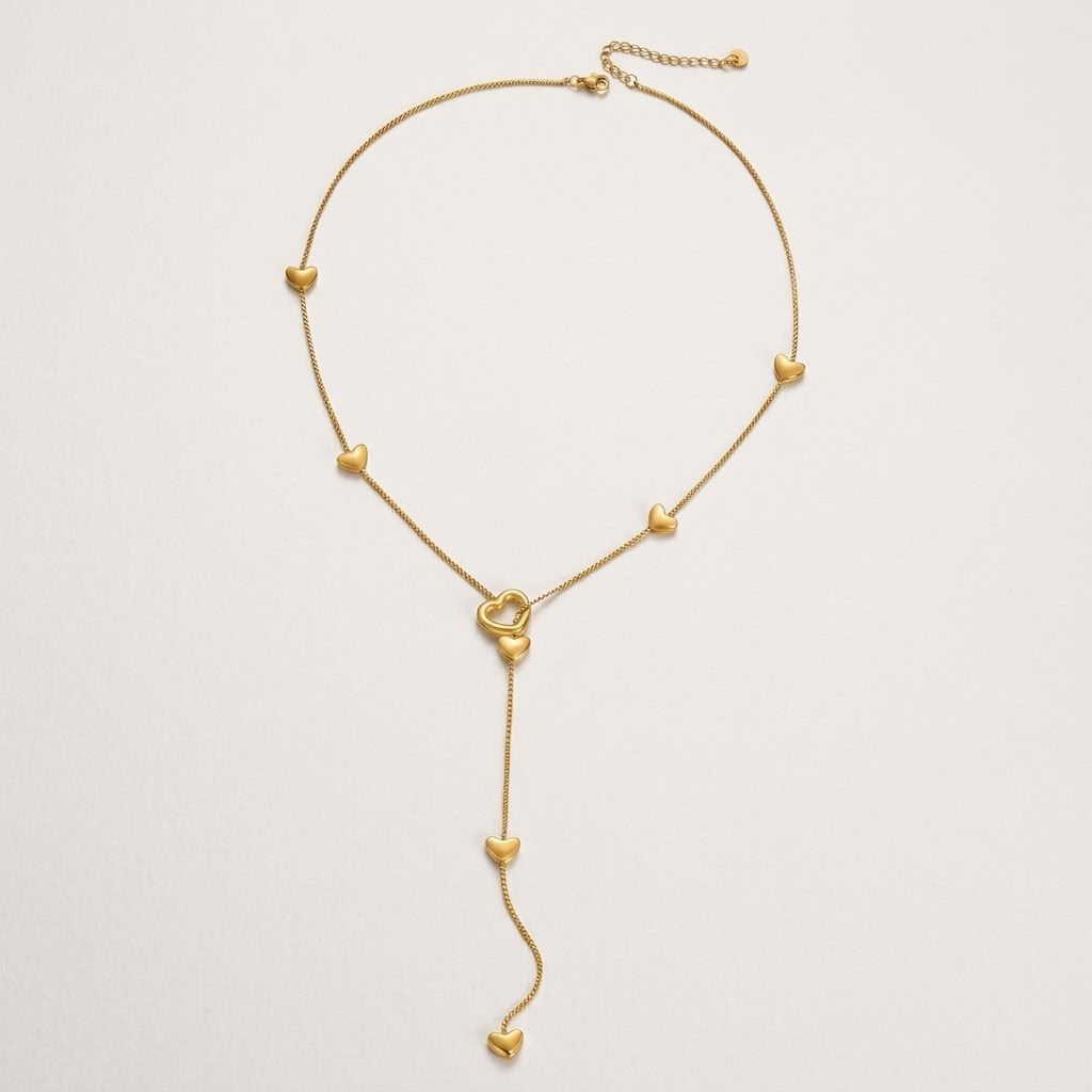 Rosalinde Puffed Heart Gold Necklace