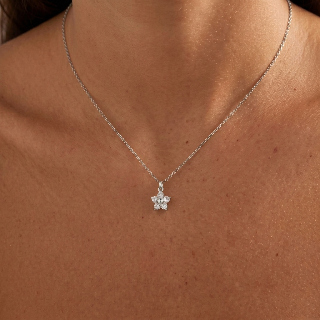 Céleste Crystal Flower Silver Necklace