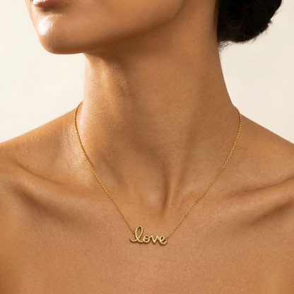 Rosalie Rope Love Script Gold Necklace