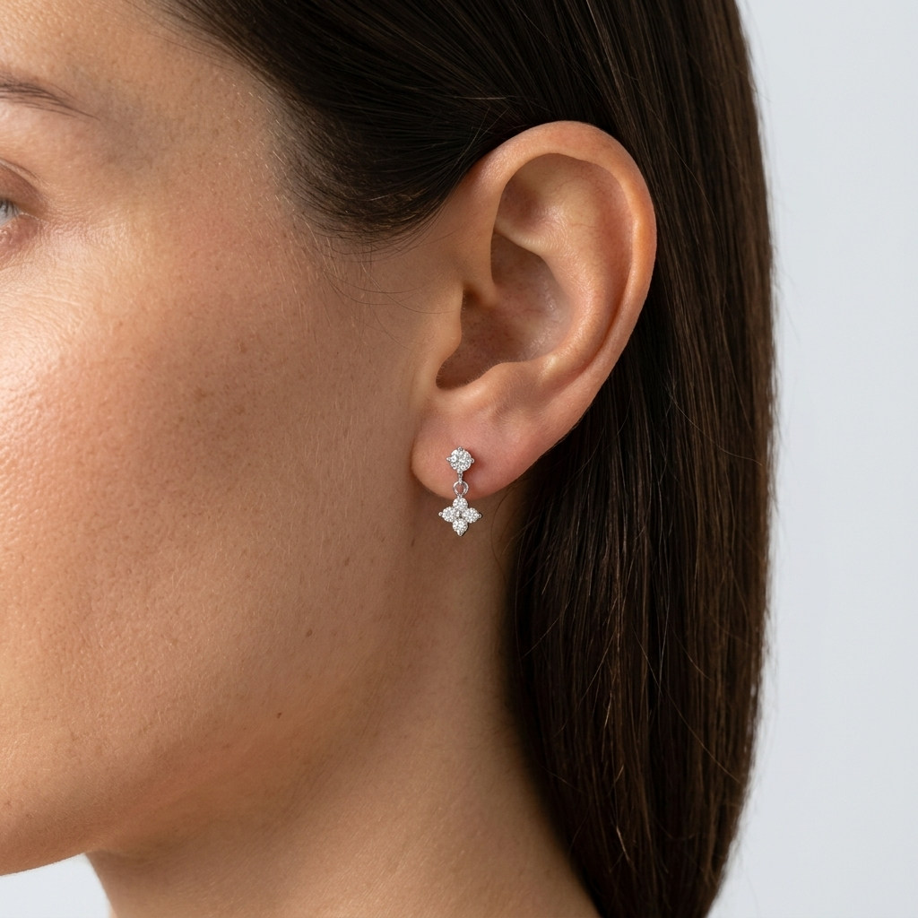Astrid Clover Crystal Drop Silver Earrings - Joie d’Or