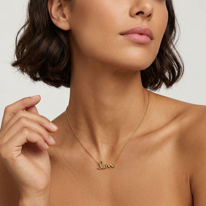 Rosalie Rope Love Script Gold Necklace
