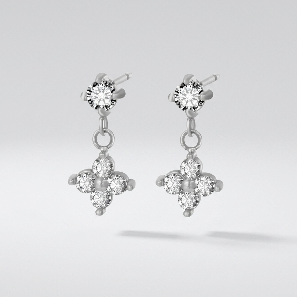 Astrid Clover Crystal Drop Silver Earrings - Joie d’Or