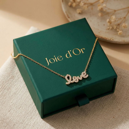 Manon Crystal Love Script Gold Necklace