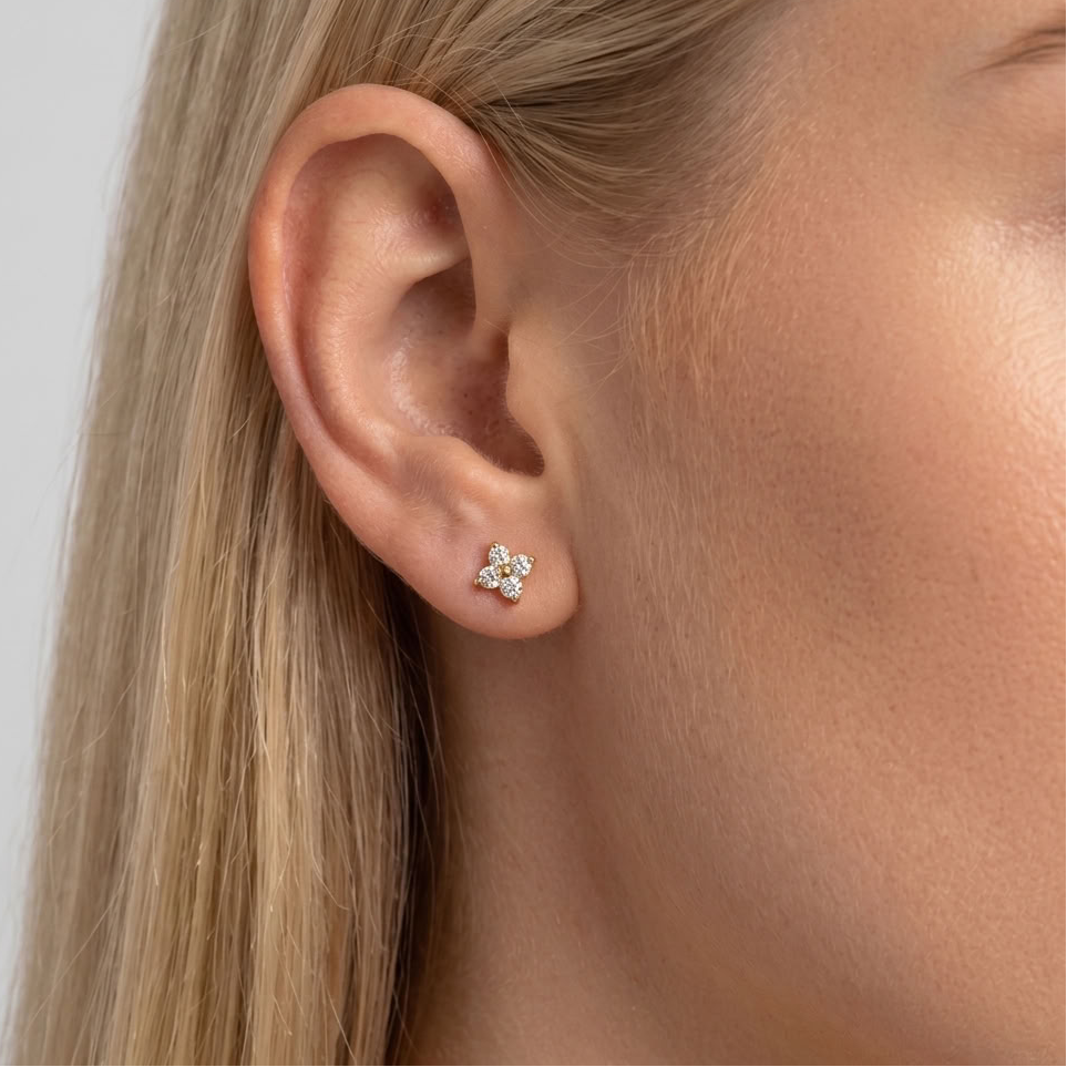Agathe Crystal Clover Gold Stud Earrings - Joie d’Or